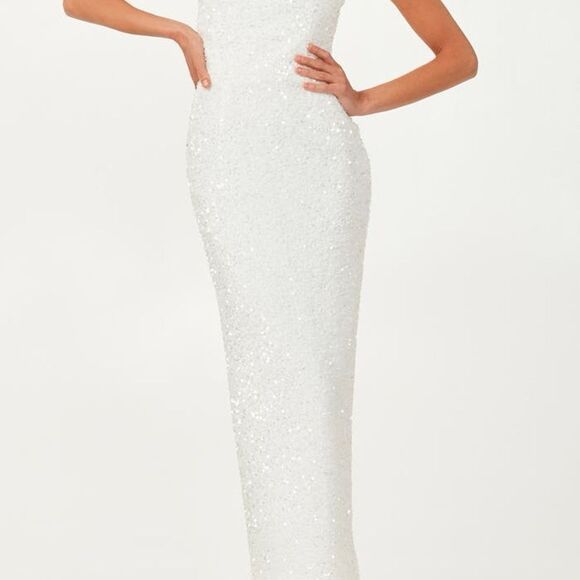 NEW Helsi Leslie Strapless Sequin Column Midi Dress in White - Size Large - Picture 6 of 12
